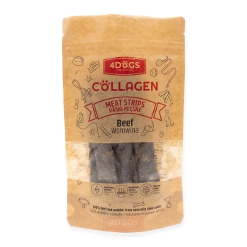 4DOGS COLLAGEN Paski mięsne z wołowiną z proszkiem z poroża 100g